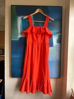 J.Crew Ruffle Eyelet Swiss Dot Midi Sundress in Orange size 2 tall